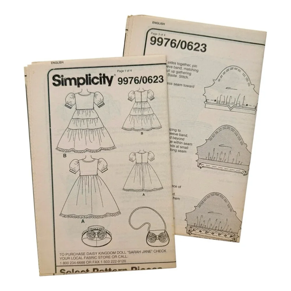 VTG 1995 Simplicity Sewing Pattern Childs Circle Dress Hat & Purse Sz 5-8 #9976